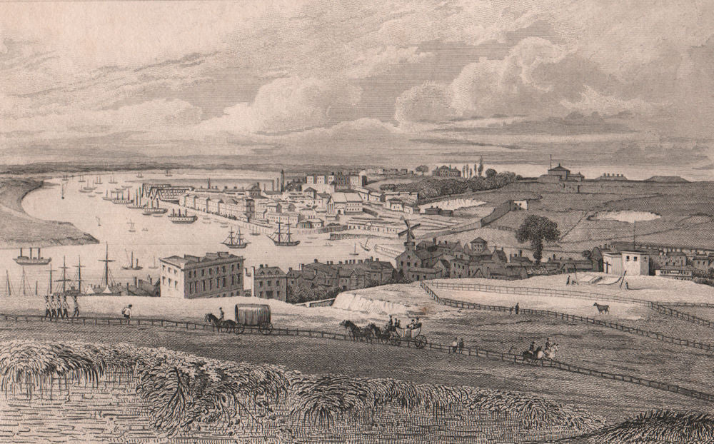 Chatham Dockyard. From Fort Pitt, Kent. SHEPHERD 1829 old antique print